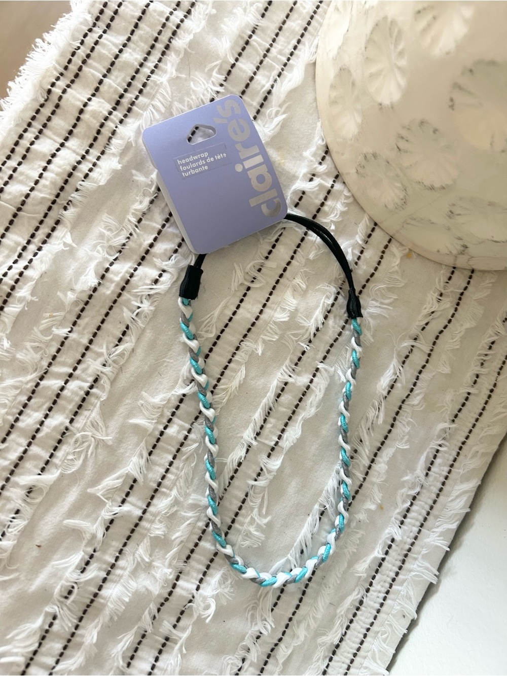 ⭐️ NEW Claire’s Kids Braided Turquoise White Black Headband Elastic